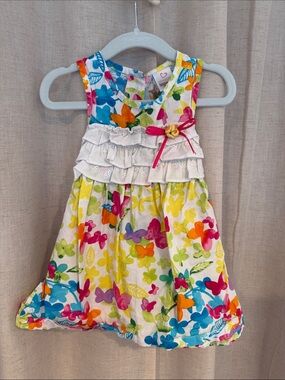 Youngland Baby Floral Butterfly Dress with Ruffle Bodice 24m Cotton